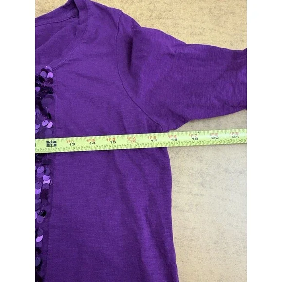 Style & Co. long, ruched-sleeved purple top‎ with sequins Size Small - Picture 5 of 6